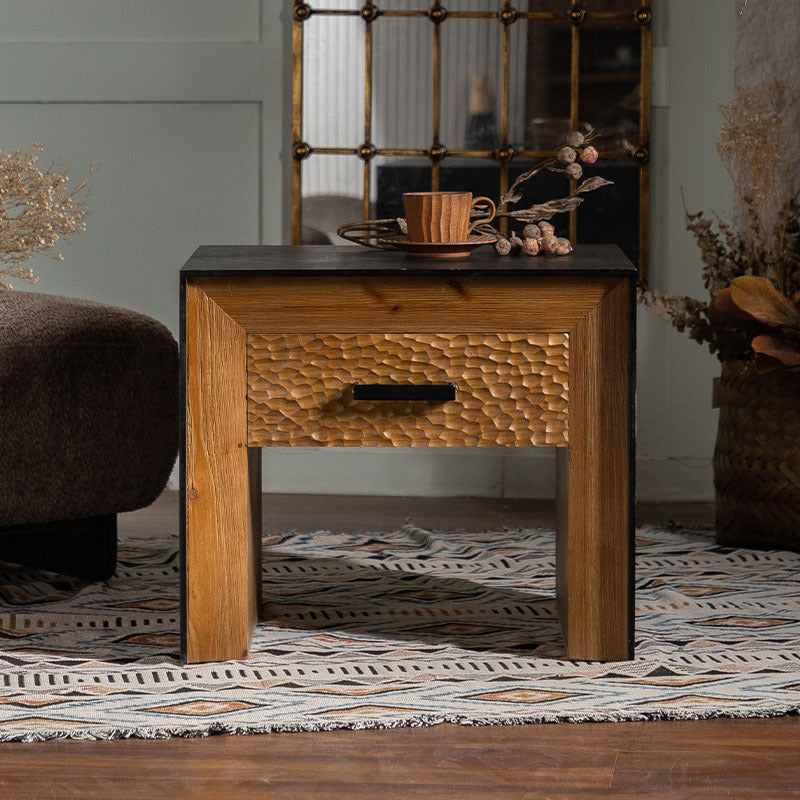 Vintage Solid Wood Engineered Wood Veneer 1-Shelf Side Table