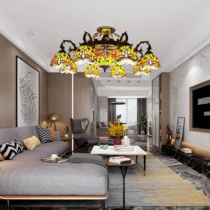 Tiffany Retro Baroque Stained Glass Ceiling Light — Dragonfly / 220V-240V For UK/AU