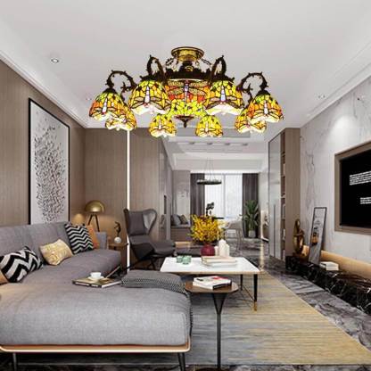 Tiffany Retro Baroque Stained Glass Ceiling Light — Dragonfly / 220V-240V For UK/AU
