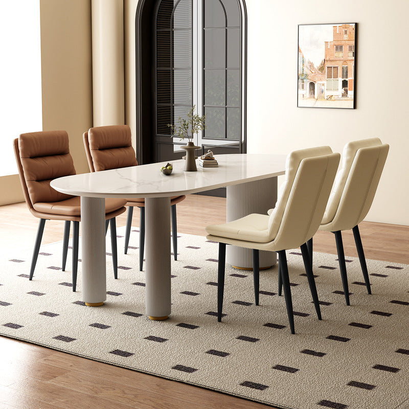 Minimalist Leather Steel Dining Chair — Caramel