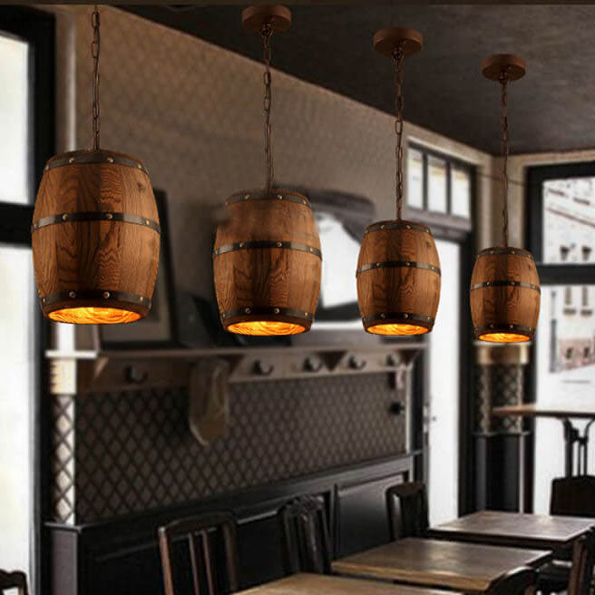 Vintage Wooden Wine Barrel Pendant Light