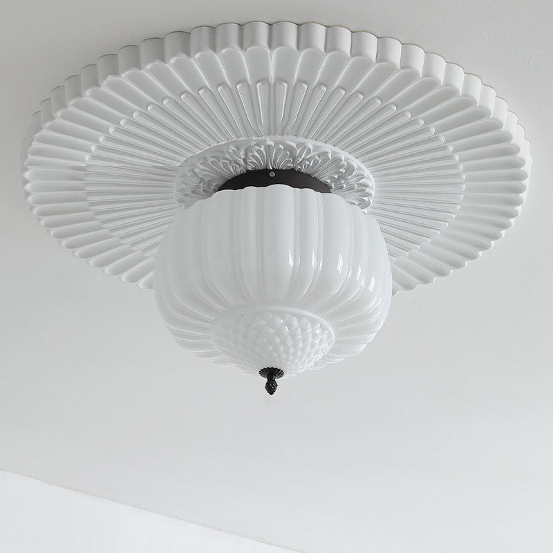 Art Deco Iron Pumpkin Glass 3-Light Flush Ceiling Light