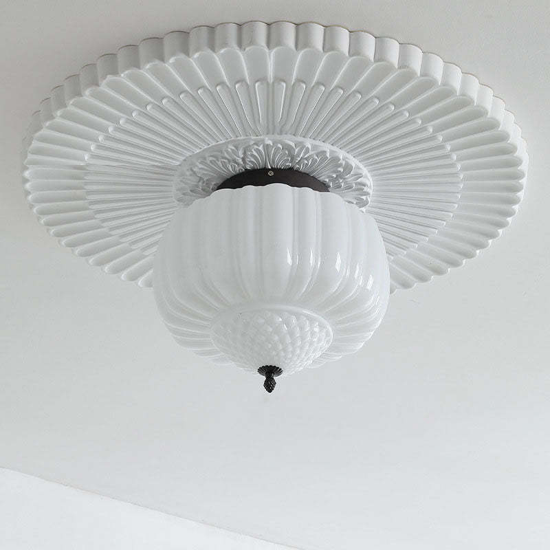 Art Deco Iron Pumpkin Glass 3-Light Flush Ceiling Light