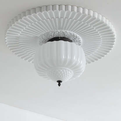 Art Deco Iron Pumpkin Glass 3-Light Flush Ceiling Light