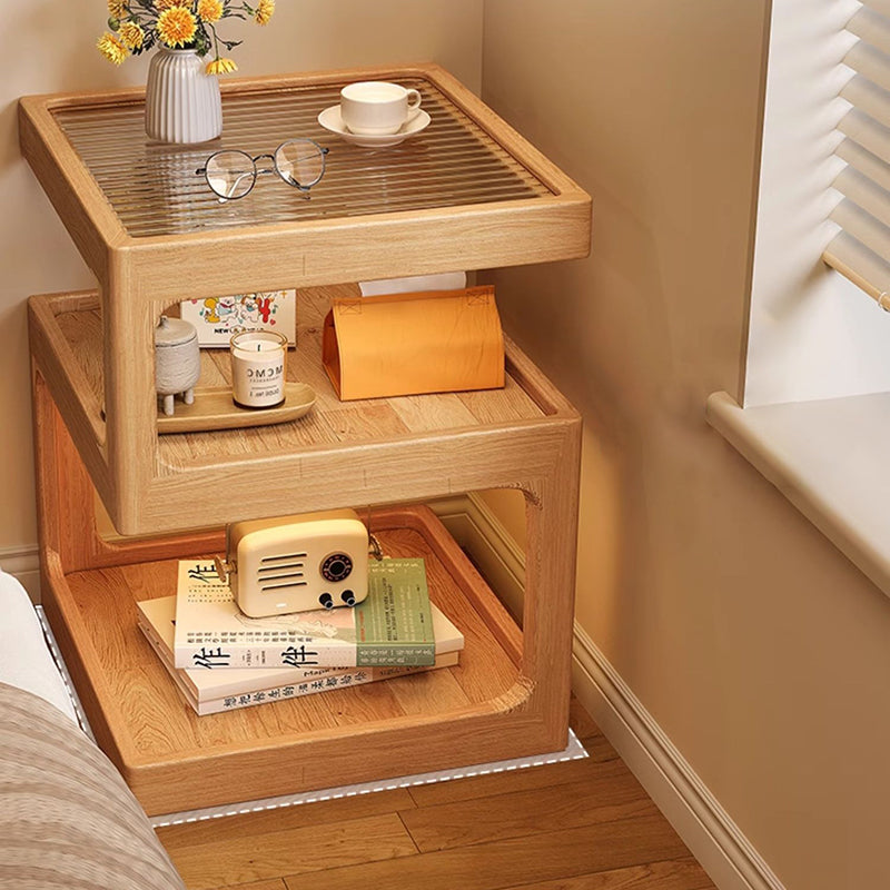 Vintage Glass Wood 3-Tier End Table