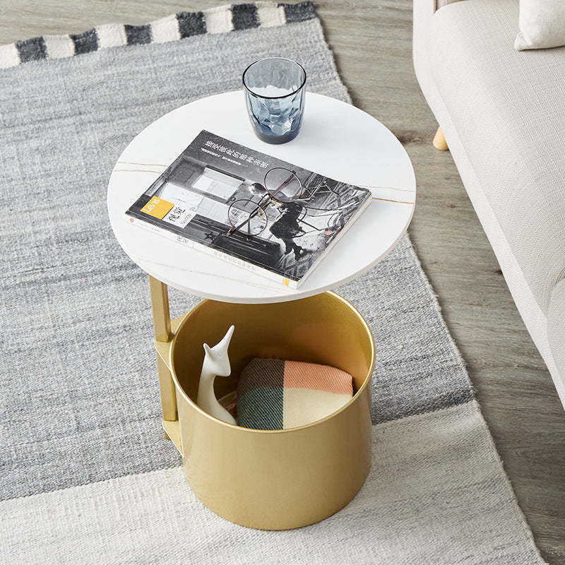 Minimalist Round Iron Rock Slab Side Table
