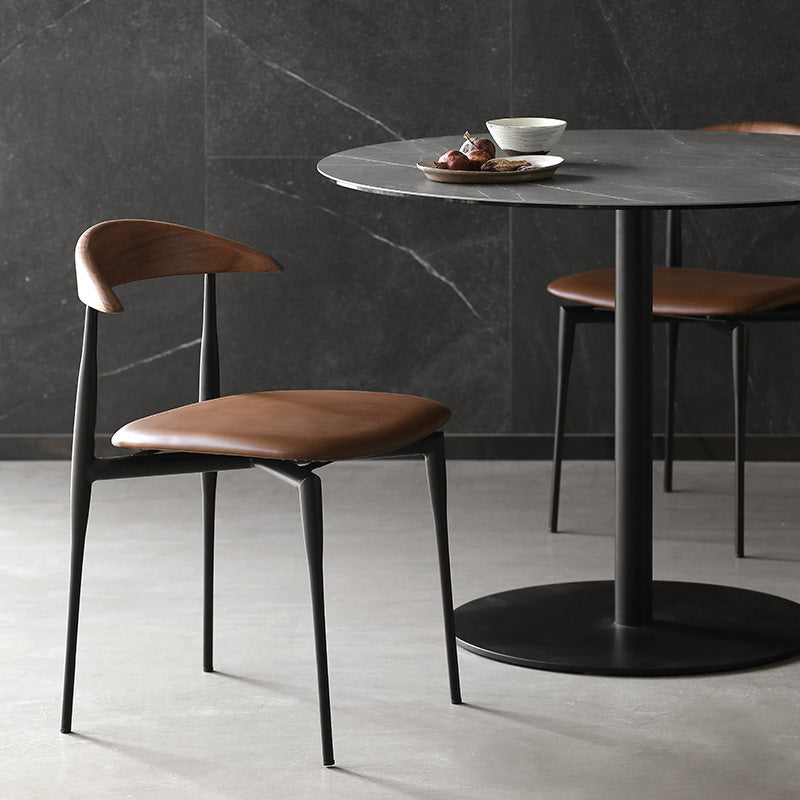 Nordic Cowl Curved Leather Wood Dining Chair — Brown