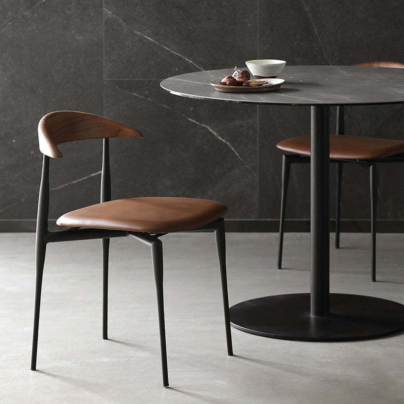 Nordic Cowl Curved Leather Wood Dining Chair — Brown