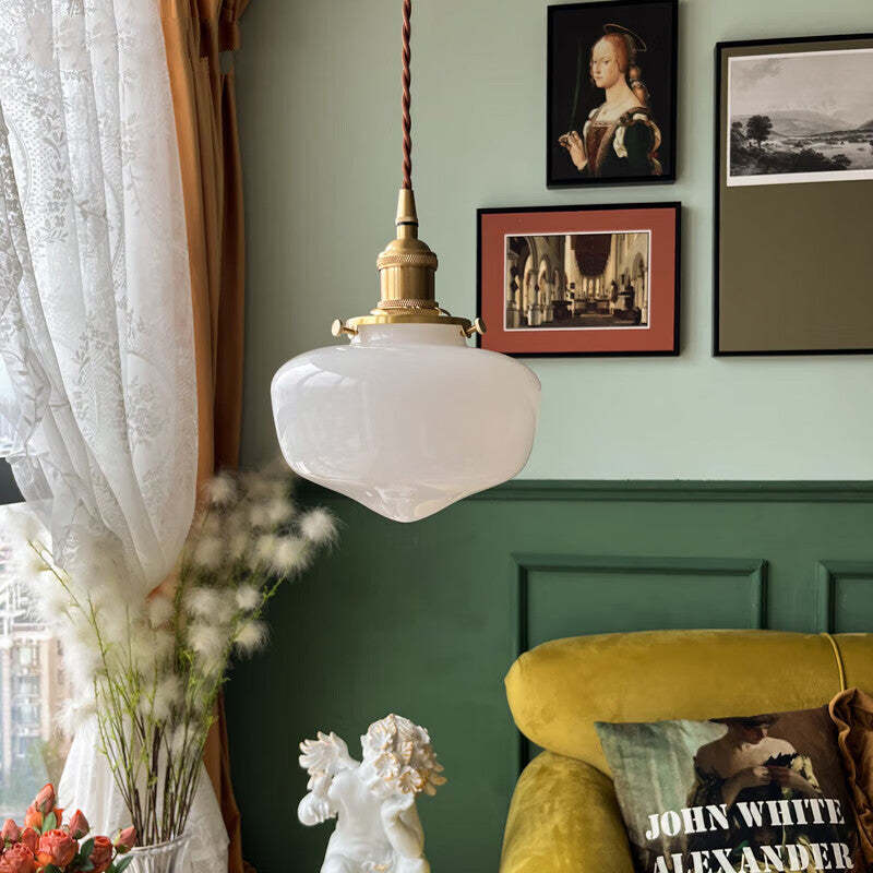 Nordic Vintage Brass Glass Lantern Pendant