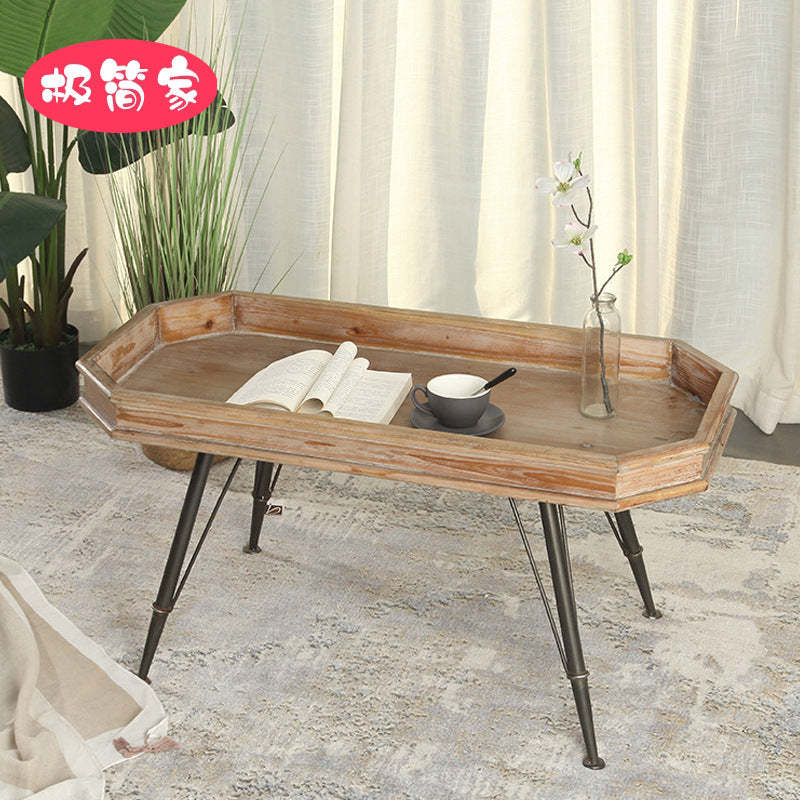 Rustic Rectangular Wood Iron Coffee Table