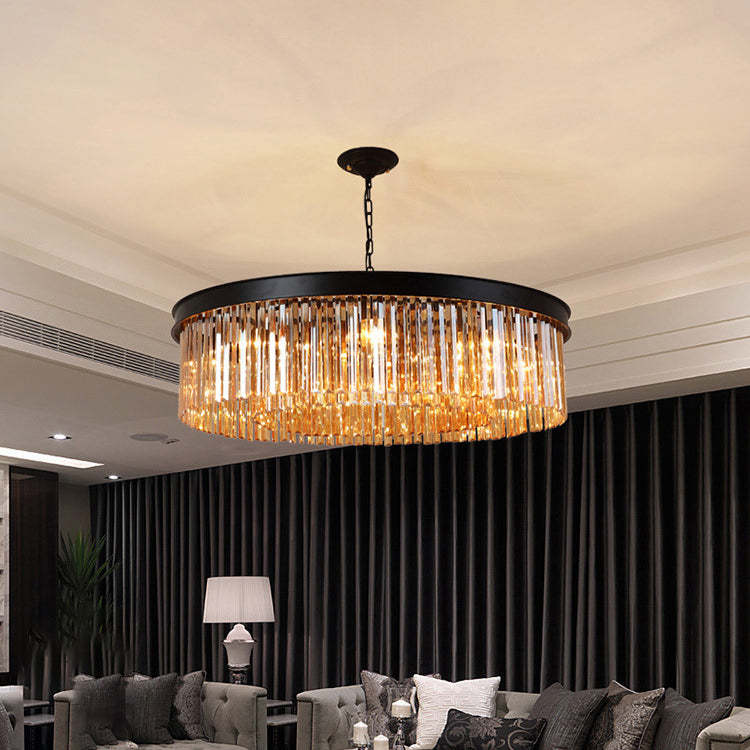 Iron Frame Tiered Crystal 8-Light Chandelier