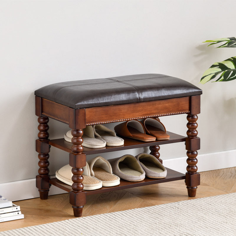 European Wood Leather Vanity Stool