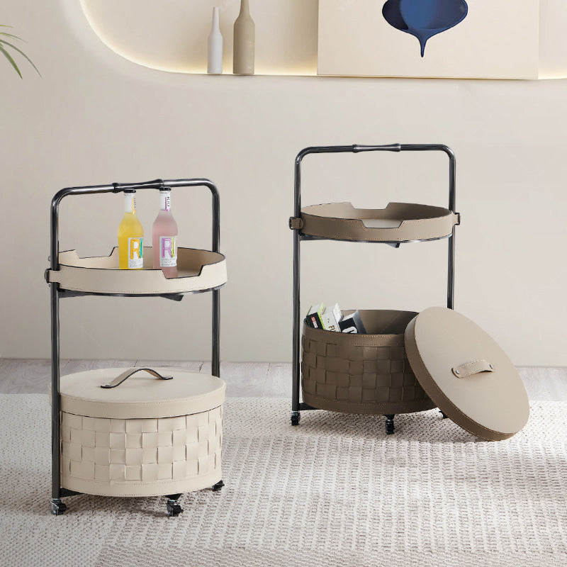 Nordic Steel Saddle Leather 2-Tier Movable End Table — A - Orange