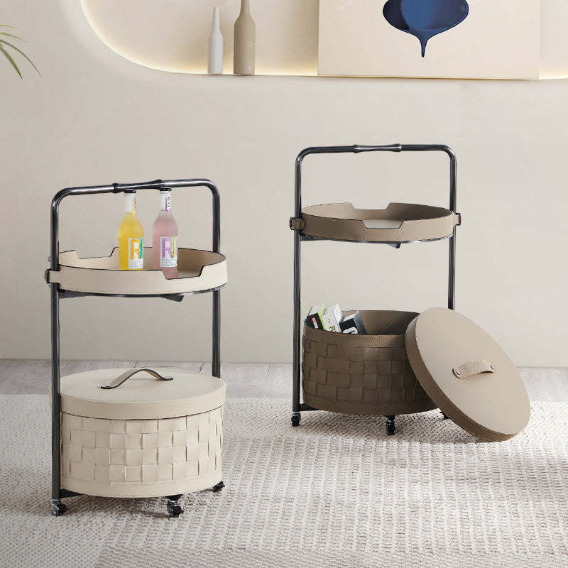Nordic Steel Saddle Leather 2-Tier Movable End Table — A - Orange