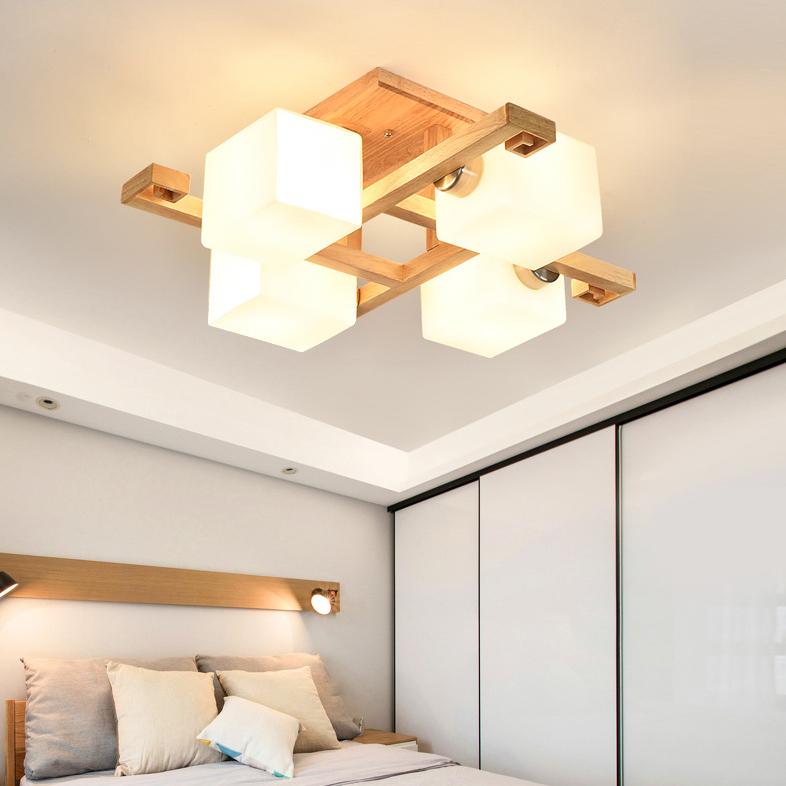 Nordic Solid Wood 4/5/8/9-Light Flush Mount — 4 Lights / 110V-120V For US/CA