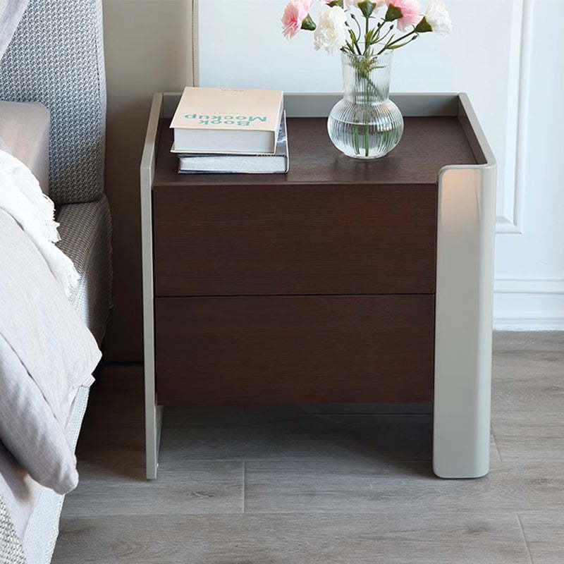 Gray wood metal engineered 2-drawer end & side tables - minimalist