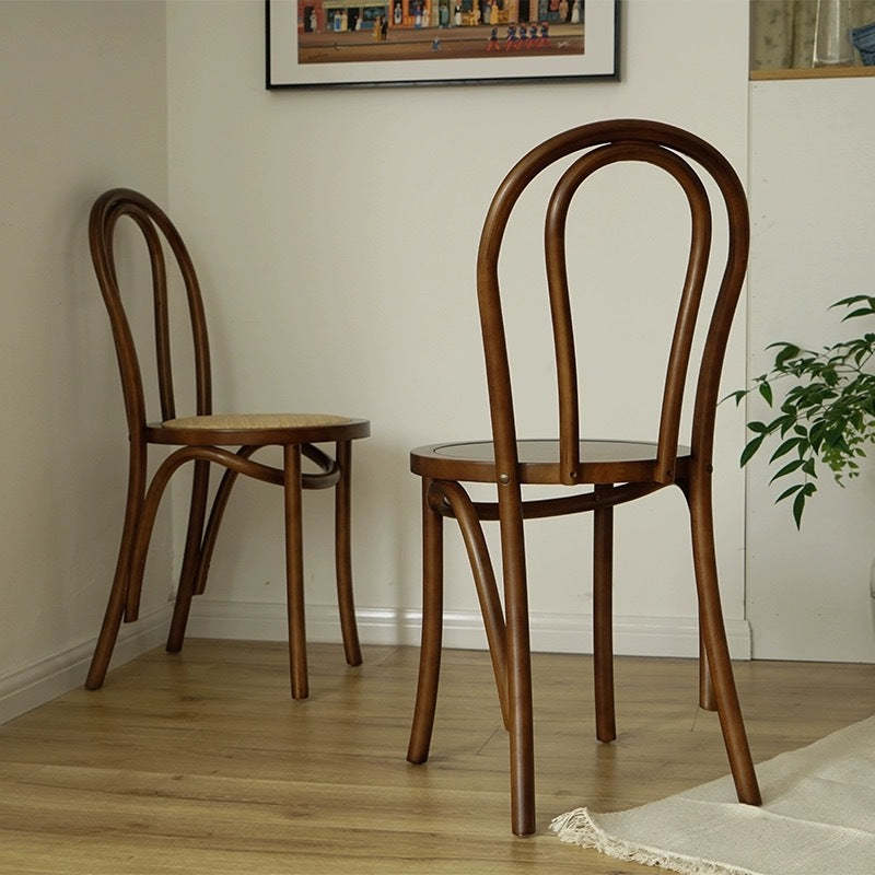Chinese Wood Rattan Four-Leg Dining Chair — A / Black Walnut