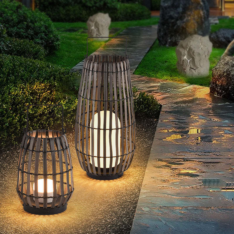 Solar Cylinder Faux Rattan Iron LED Landscape Light