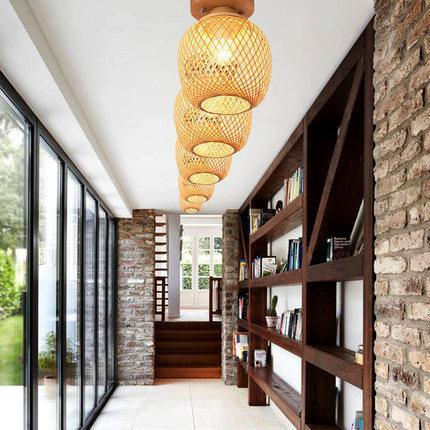 Minimalist Bamboo Weaving Flush Mount Light