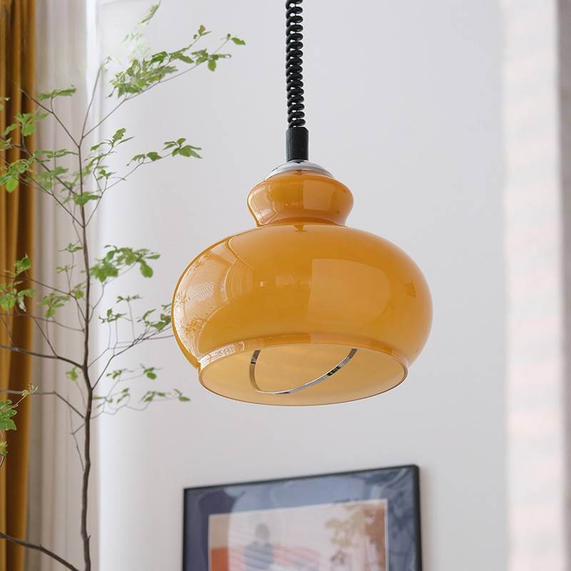 French Vintage Glass Gourd Pendant Light