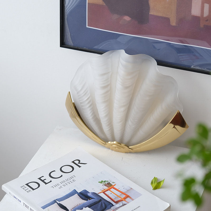 Art Deco Shell Brass Glass Wall Sconce