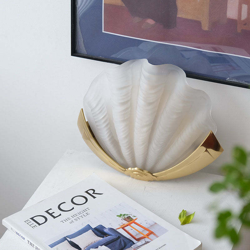 Art Deco Shell Brass Glass Wall Sconce