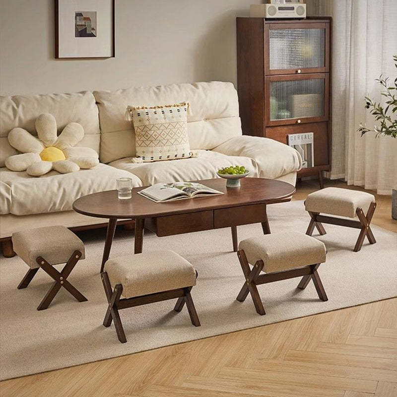 Chinese Rectangular Wood Fabric Backless Armless Chair