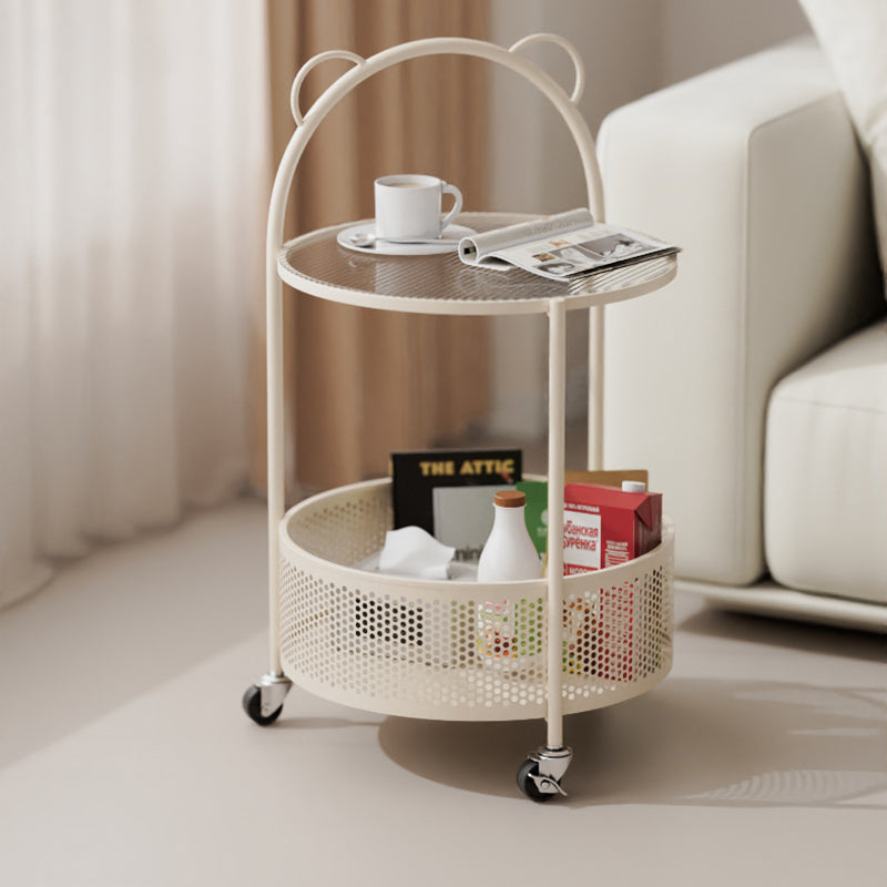Contemporary Round Glass Movable 2-Tier Side Table