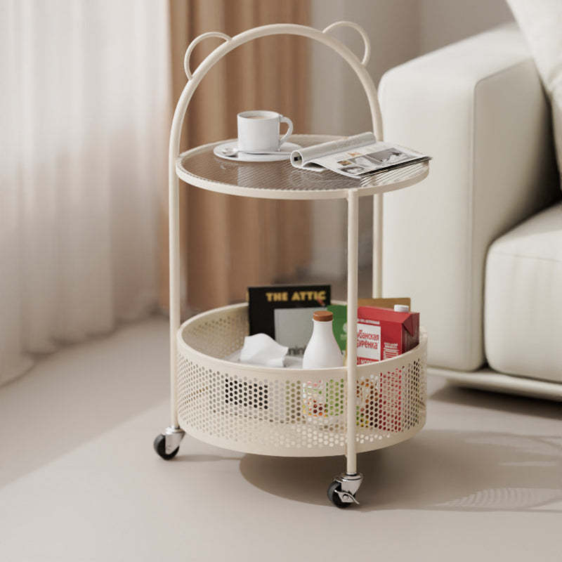 Contemporary Round Glass Movable 2-Tier Side Table