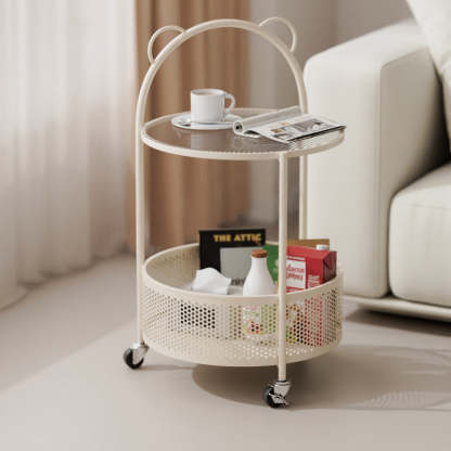 Contemporary Round Glass Movable 2-Tier Side Table