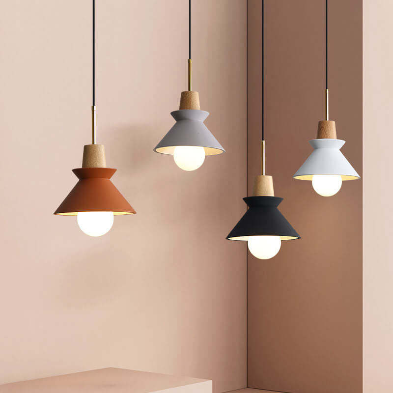 Nordic Macaron Wood Cement Pendant Light
