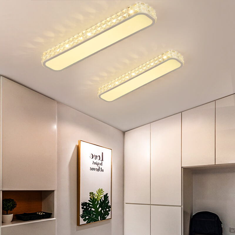 Modern Crystal Strip Acrylic LED Flush Mount Light — Small - Black / White Light (5000K) / 110V-120V For US/CA