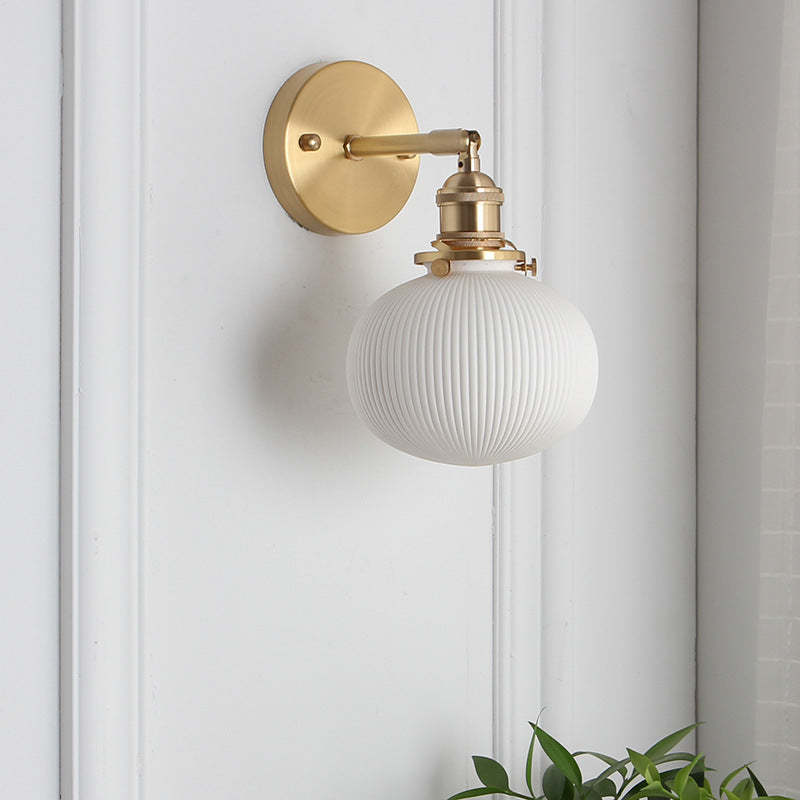 Japanese Retro Cylinder Oval Brass Lucite Wall Sconce