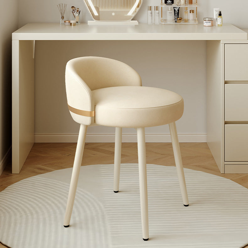Modern Leather Metal Round Vanity Stool — Not Swivel / Beige & Gold Leg