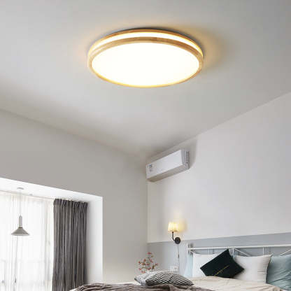Japanese Round Wooden Slim LED Flush Mount Light — Warm Light (3000K) / 220V-240V For UK/AU