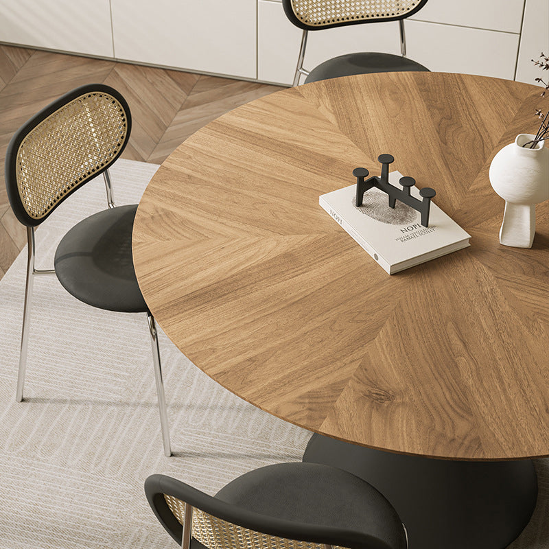 Retro Round Conic Walnut Steel Dining Table