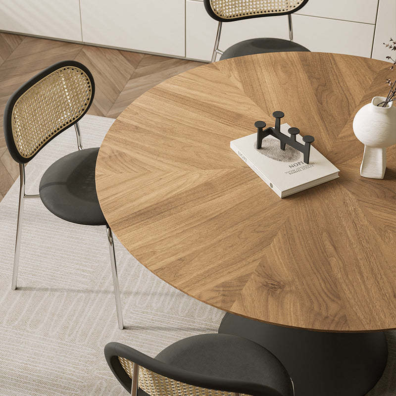 Retro Round Conic Walnut Steel Dining Table