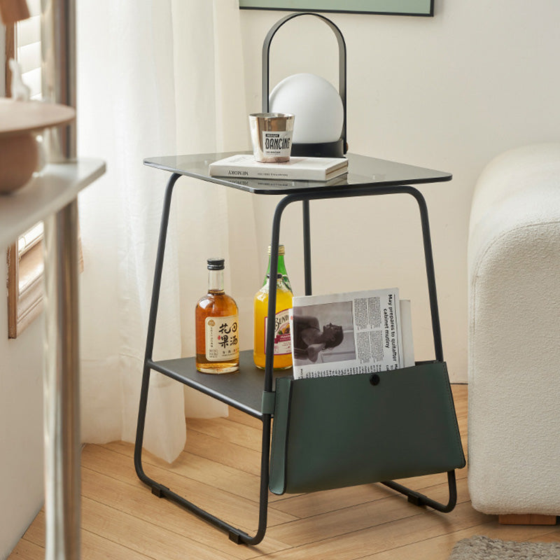Minimalist Glass Iron 2-Tier Coffee Table