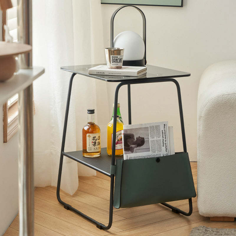 Minimalist Glass Iron 2-Tier Coffee Table