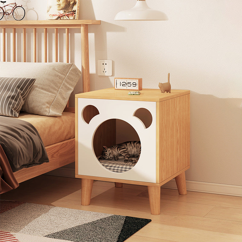 Minimalist Bear Faux Panel Wood Nightstand