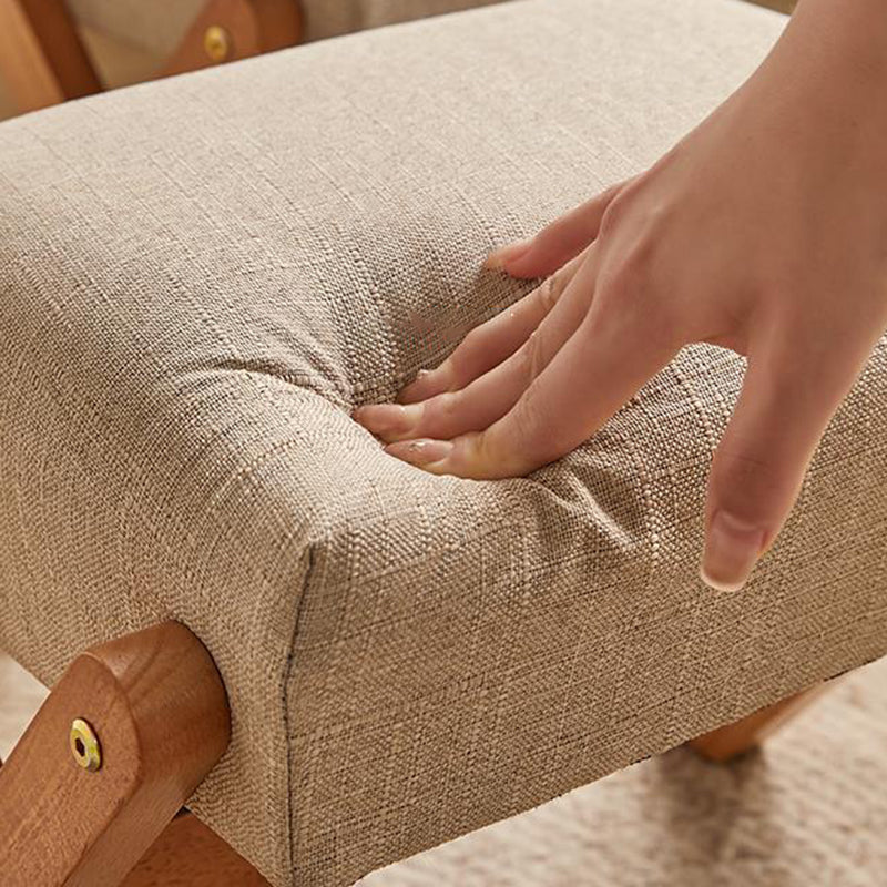 Contemporary Wood Linen X-Leg Footstool