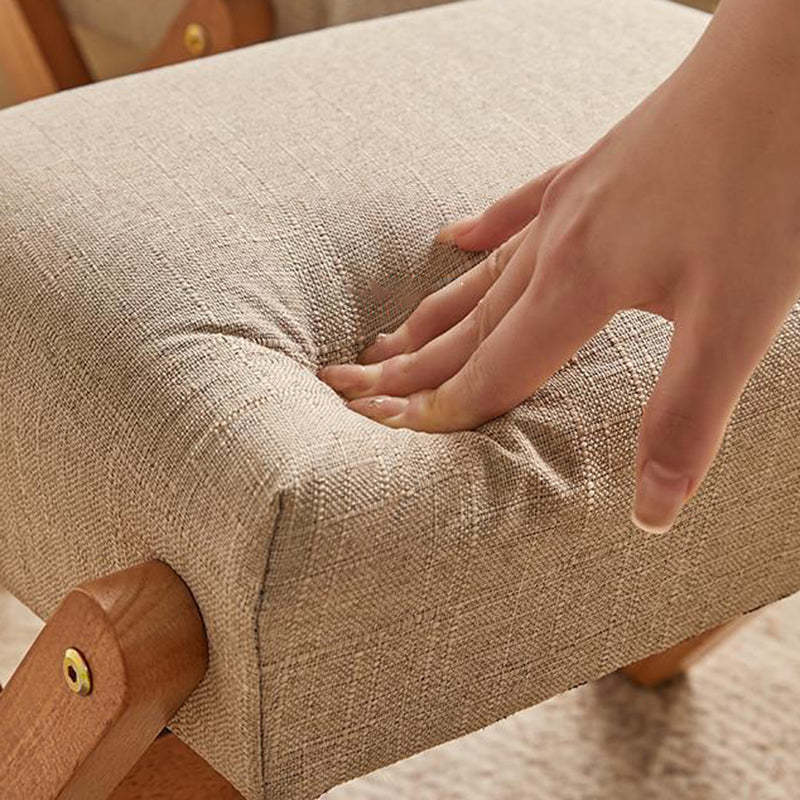 Contemporary Wood Linen X-Leg Footstool
