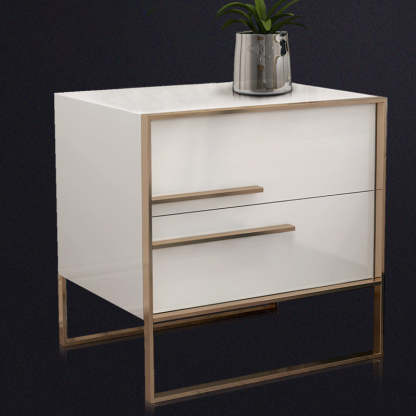 Modern Cubic Solid Wood Steel Nightstand