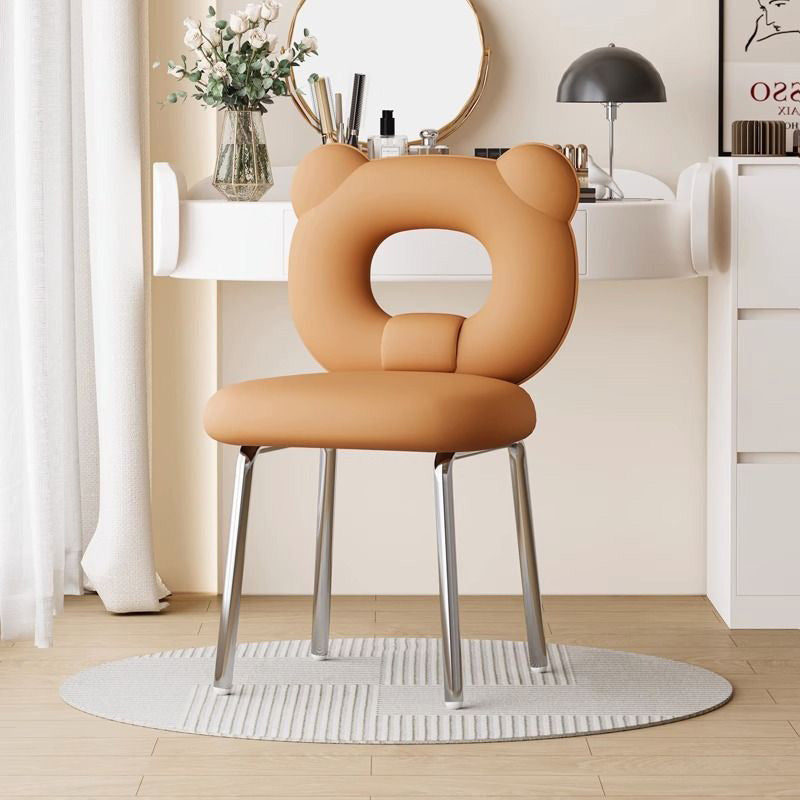 Scandinavian Faux Leather Metal-Leg Bear-Back Vanity Stool