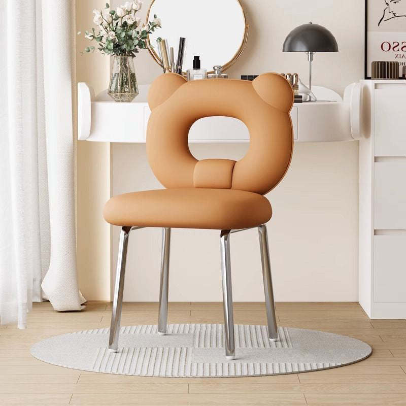 Scandinavian Faux Leather Metal-Leg Bear-Back Vanity Stool — Orange