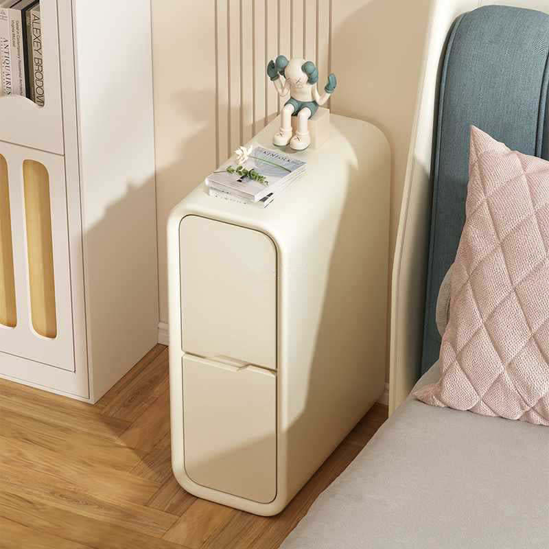 Minimalist Leather Nightstand 2-Drawer — Gray + Beige