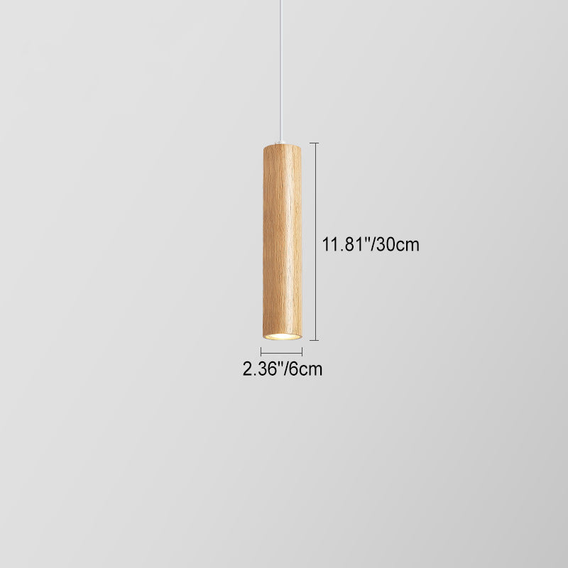Minimalist Rubberwood Cylinder Spotlight LED Pendant Light