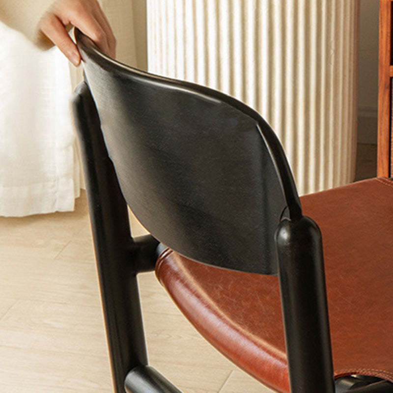 Vintage Oval Leather Wood Dining Chair