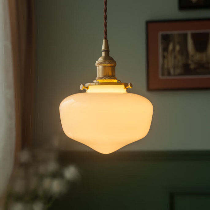 Nordic Vintage Brass Glass Lantern Pendant
