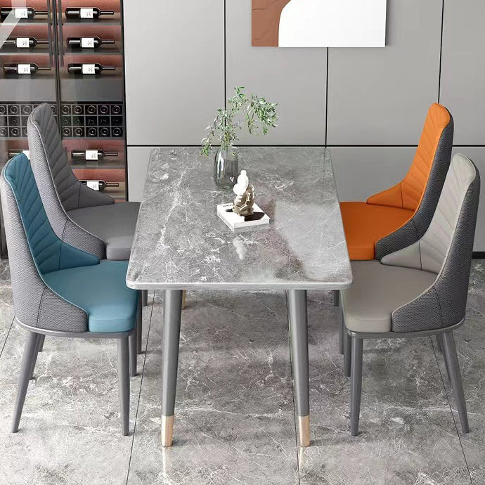 Minimalist Metal Leather Dining Chair - Dark Gray